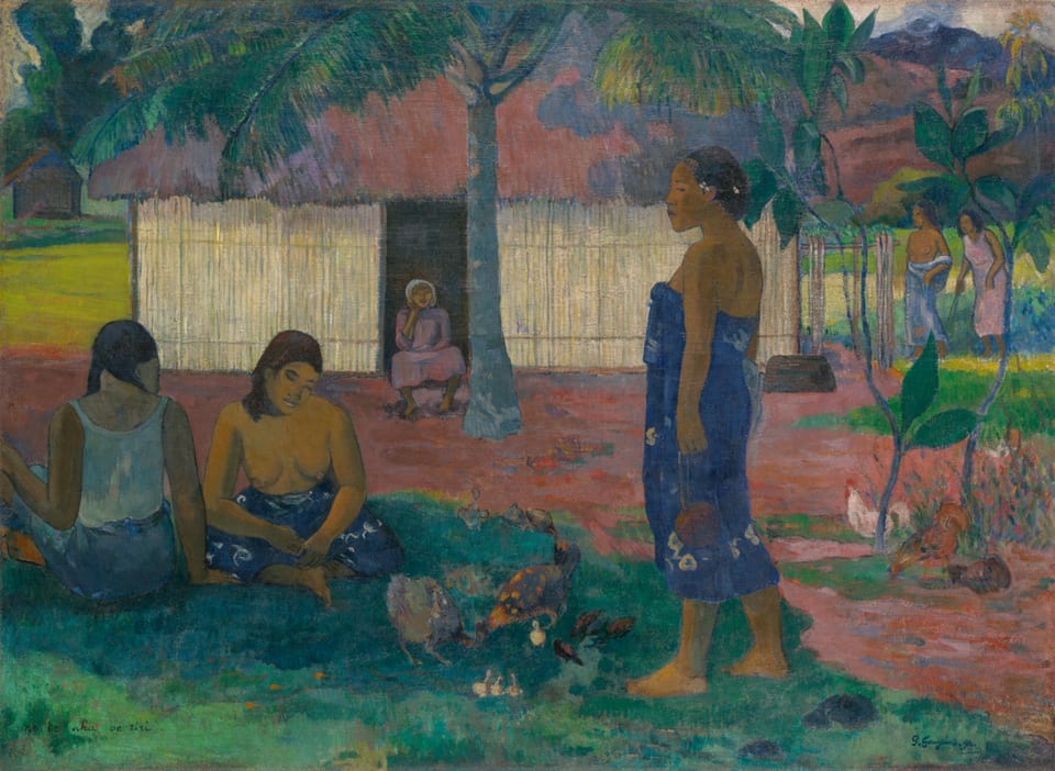 No te aha oe riri (Why Are You Angry?) by Paul Gauguin, oil on jute canvas